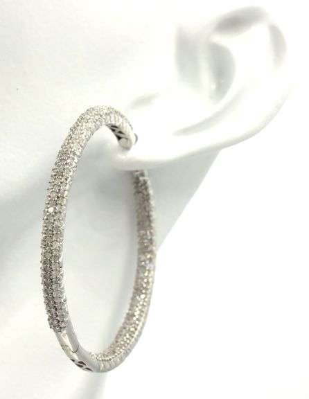 14kt White gold 2.80ctw pave diamond in out hoop earrings