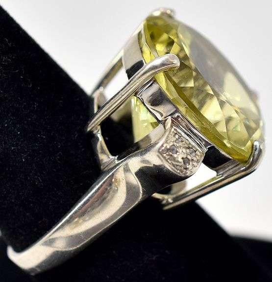 Peridot Gemstone and Diamond Ring in Sterling Silver