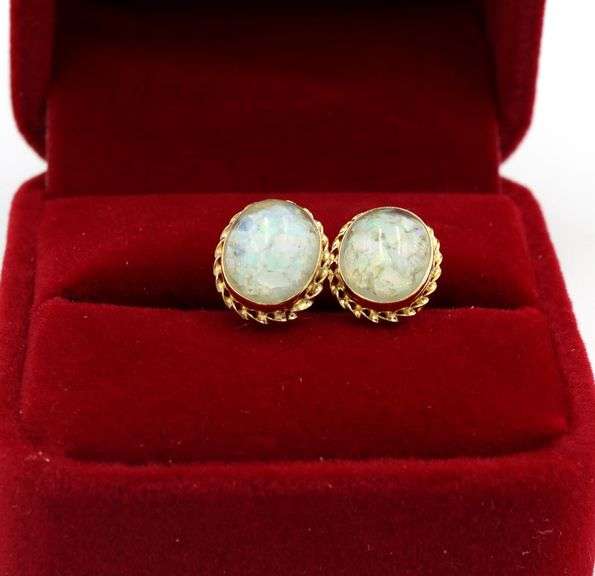 14kt Yellow gold oval Crushed opal stud earrings
