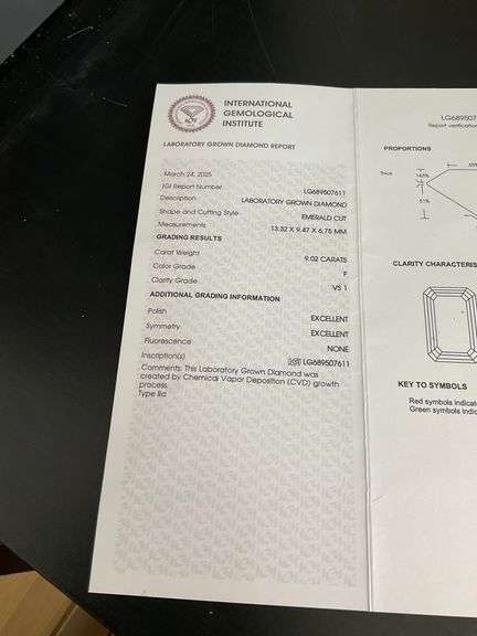 AMAZING I.G.I CERTIFIED LOOSE DIAMOND 9.02 CARATS EMERALD CUT F-VS1