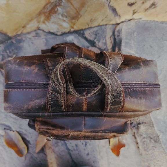 Buffalo Leather Travel Backpack with Multi Pockets