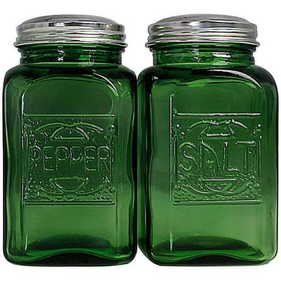 Green Glass Salt and Pepper Shakers