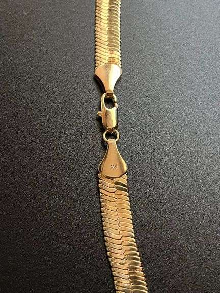 Impressive 43.5 Gram 14 Kt Yellow Gold Plate Herringbone Necklace
