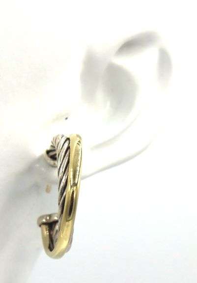 David Yurman cable classic 2 tone cross over hoop