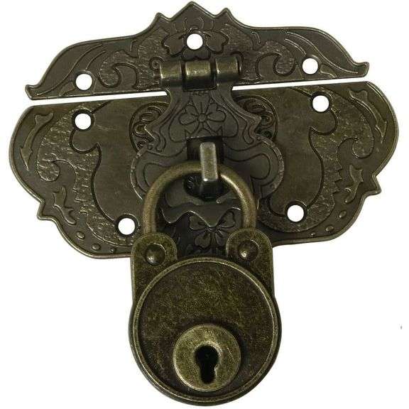 Antique-Style Bronze Hasp Clasp Lock with Key