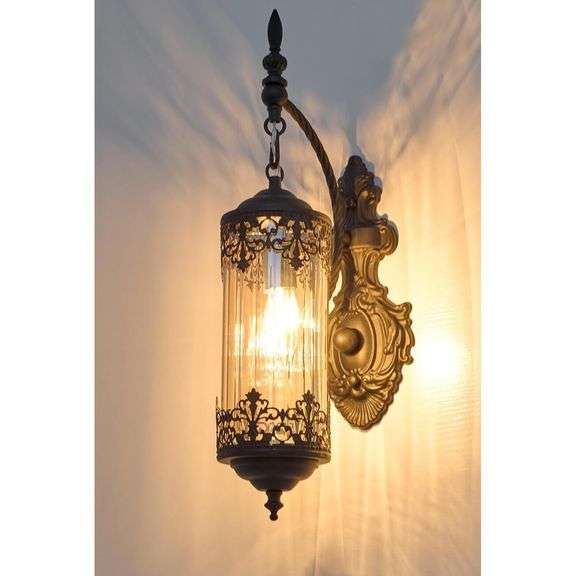 Mid-Century Gothic Wall Sconce with Amber Glass