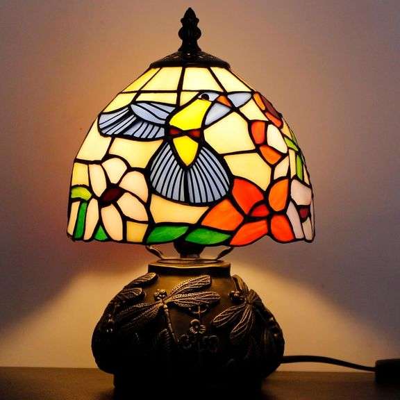 Stained Glass Hummingbird Mushroom Desk Light