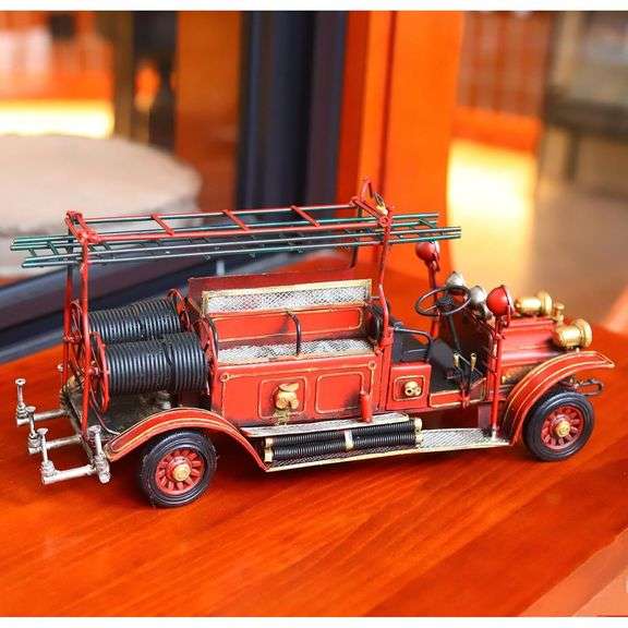 Large Handcrafted Metal Fire Engine Model