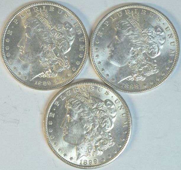3 Different Choice BU Morgan Silver Dollars 1889 to 1899-O