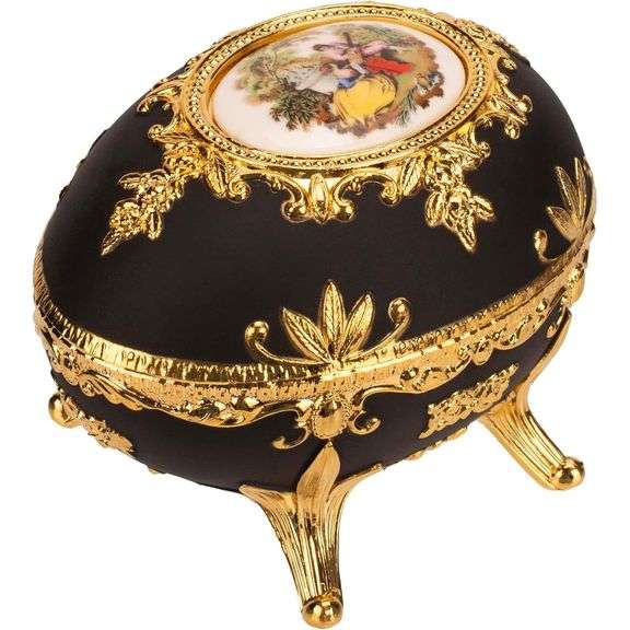 Black and Gold Musical Trinket Jewelry Box