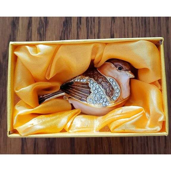 Hand-Painted Goldfinch Trinket Box with Crystals