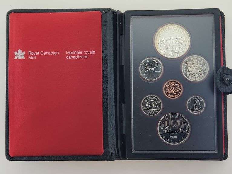 1980 Canadian Proof Set With Artic Polar Bear Region Silver Dollar
