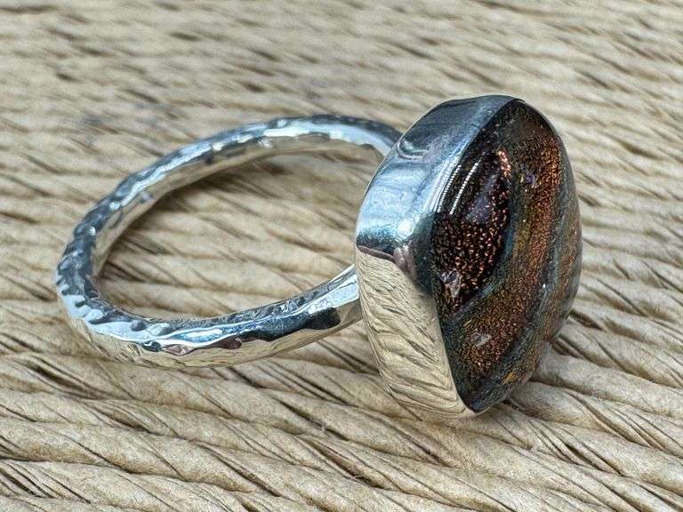 Sterling Silver 925 One of a Kind Dichroic Glass Ring Size 8.5