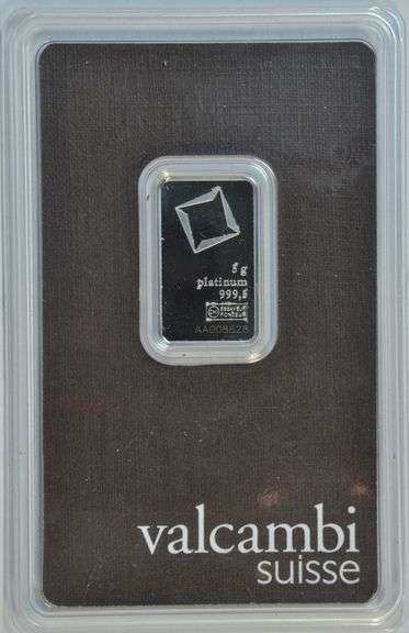 Valcambi Suisse 5 gram pure .999 Platinum Bar. Serial #