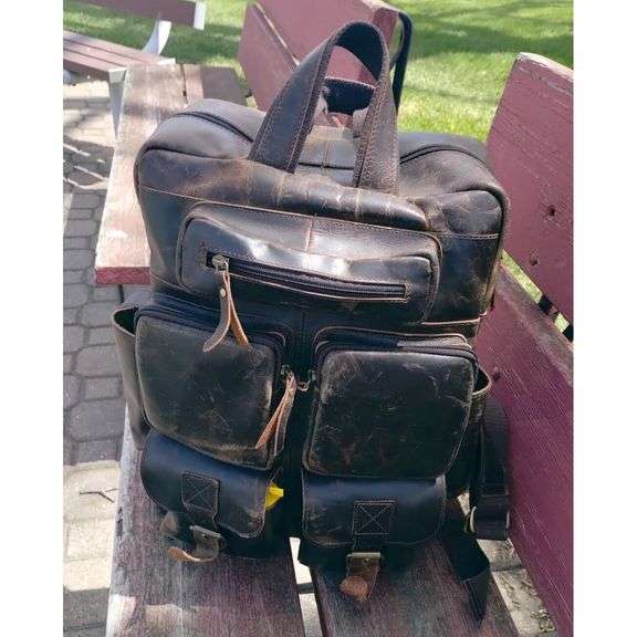Buffalo Leather Travel Backpack with Multi Pockets