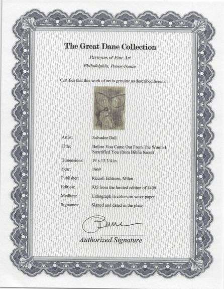 Highly Collectible and Rare Salvador Dali Original Lithograph from the 'Biblia Sacra' Suite