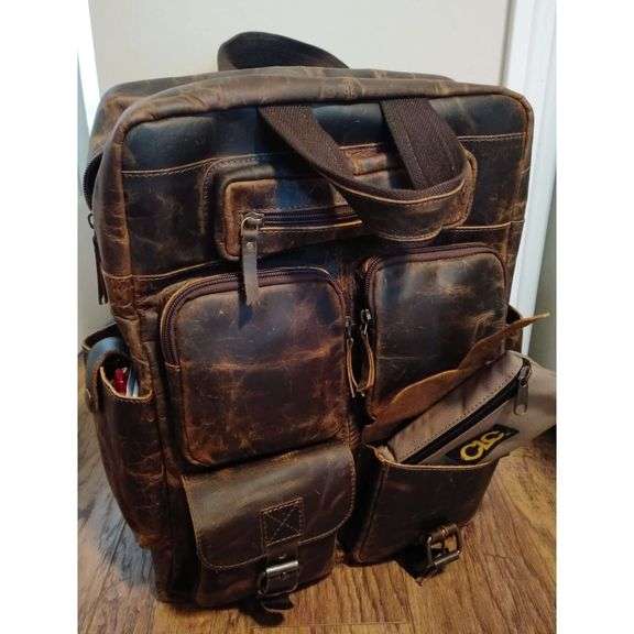 Buffalo Leather Travel Backpack with Multi Pockets