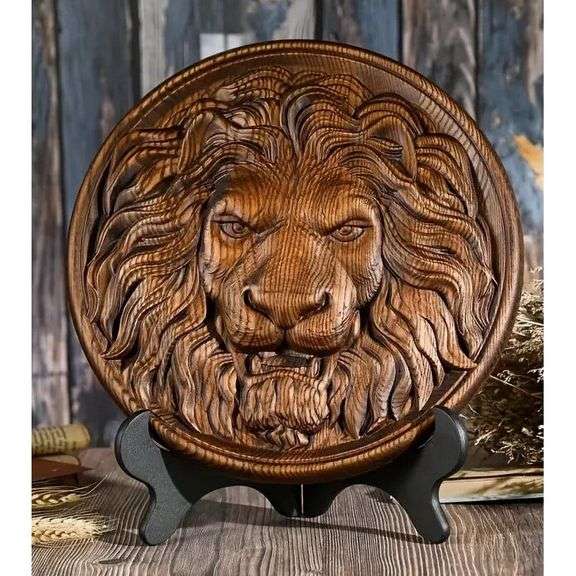 Hand-Carved Lion Head Wall Art