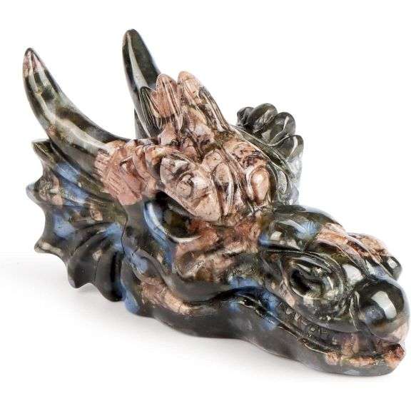 Hand-Carved Gemstone Dragon Head