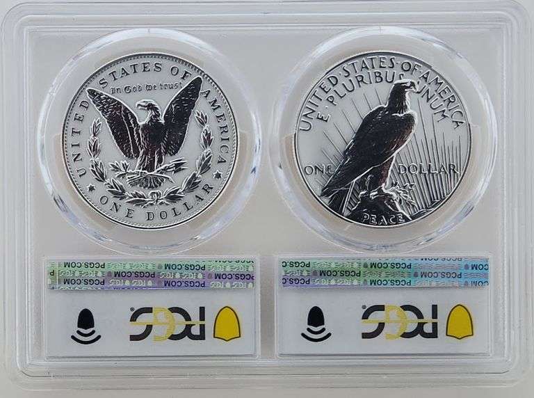 2023-S Morgan & Peace Dollar Reverse Proof Two-Coin Double Slab Set PR69 & PR70