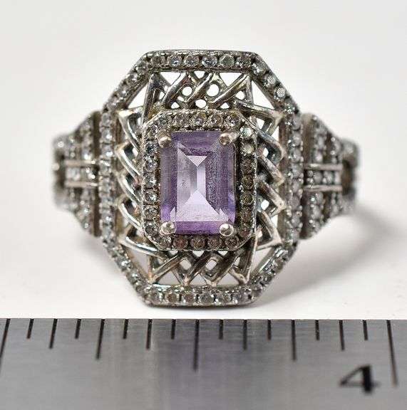 Amethyst and CZ Gemstone Ring in Sterling Silver