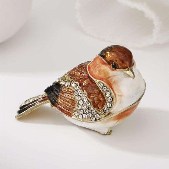 Hand-Painted Goldfinch Trinket Box with Crystals