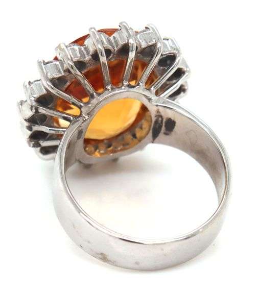 14kt White gold 6ct oval citrine and diamond halo ring