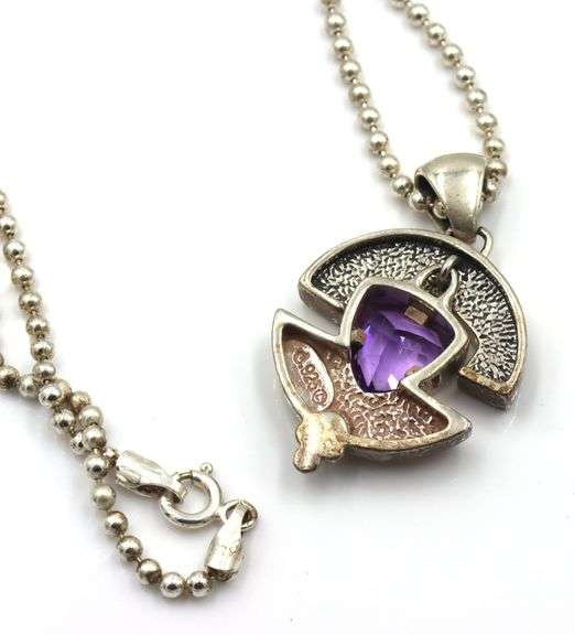 Carolyn Pollack Relios Southwestern sterling silver Amethyst pendant on Italian chain