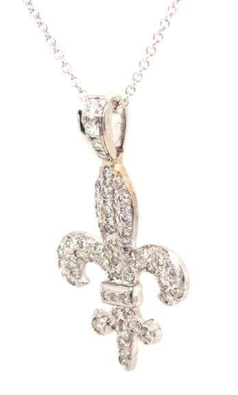 14kt White gold diamond Fleur de Lis pendant on chain