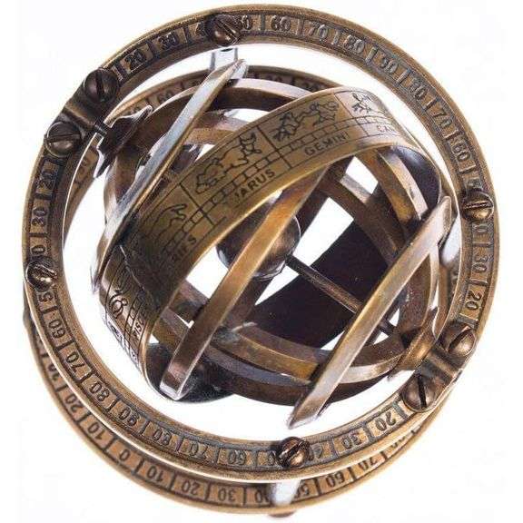 Brass Armillary Sphere on Wood Stand