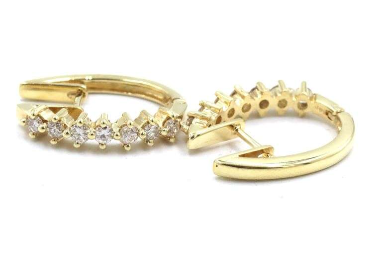 14kt Yellow gold 0.70ctw 4 prong diamond J hoop earrings