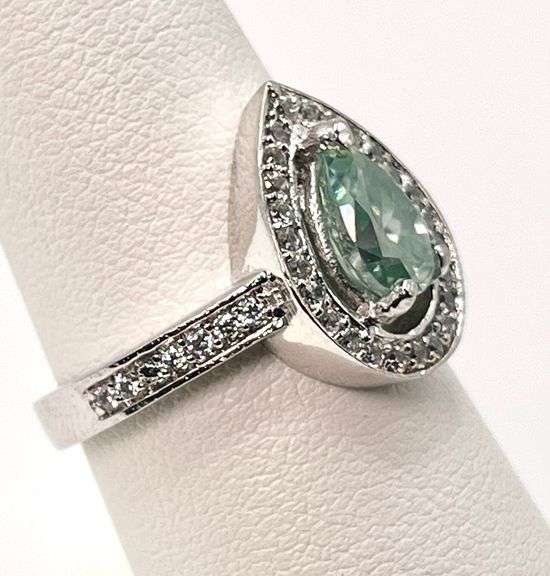 14 Kt White Gold Plate 3.25 Ct Russian Color Change Lab Simulated Alexandrite and Diamond Ring
