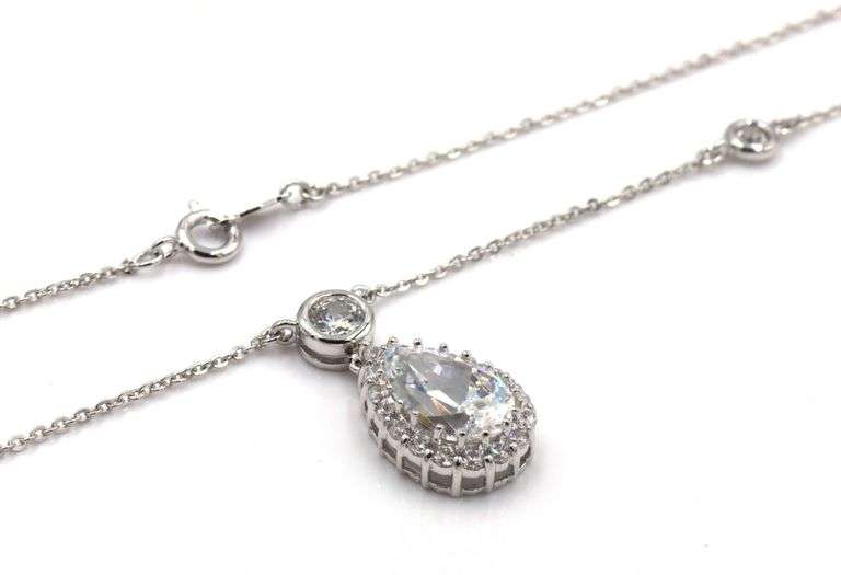 Set of 925 sterling silver cubci zirconia cuff bangle and necklace