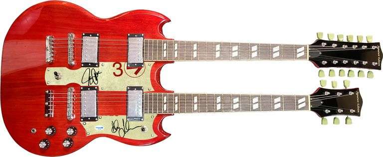 Rush Signed 18-String Double Neck SG Signature Edition Graphics Guitar ACOA