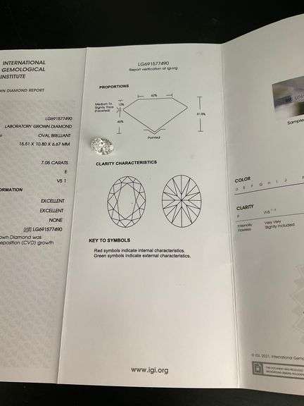 I.G.I CERTIFIED 7.05 CARAT OVAL SHAPED DIAMOND.