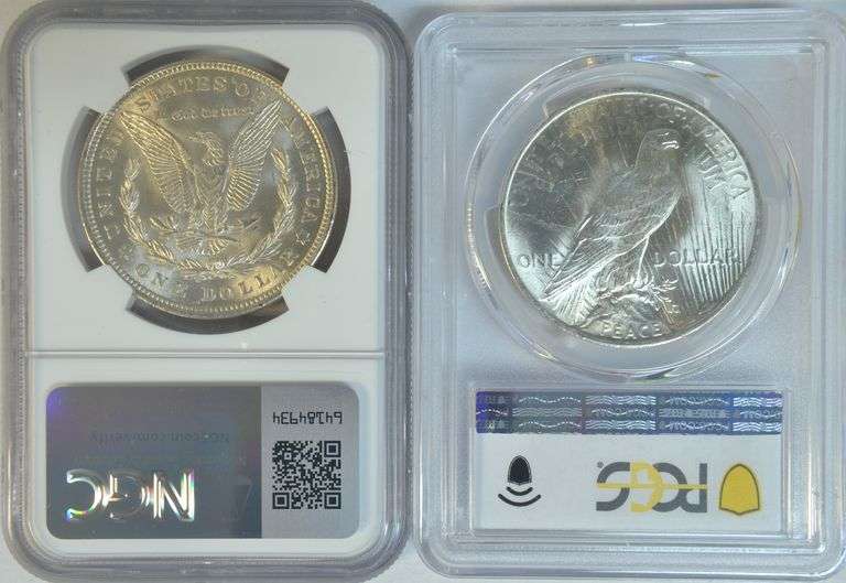 Near Gem BU 1921 Morgan (NGC) & 1923 Peace (PCGS) Silver Dollars