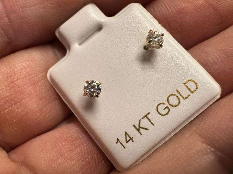 14k Yellow Gold Round 3mm Moissanite Stud Screw Back Earrings