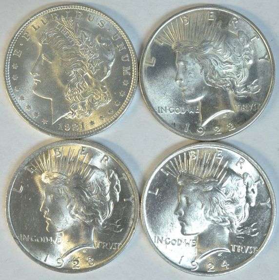 4 Fresh Choice BU 1921 to 1924 US Silver Dollars