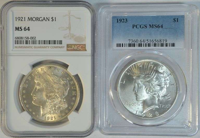 Near Gem BU 1921 Morgan (NGC) & 1923 Peace (PCGS) Silver Dollars
