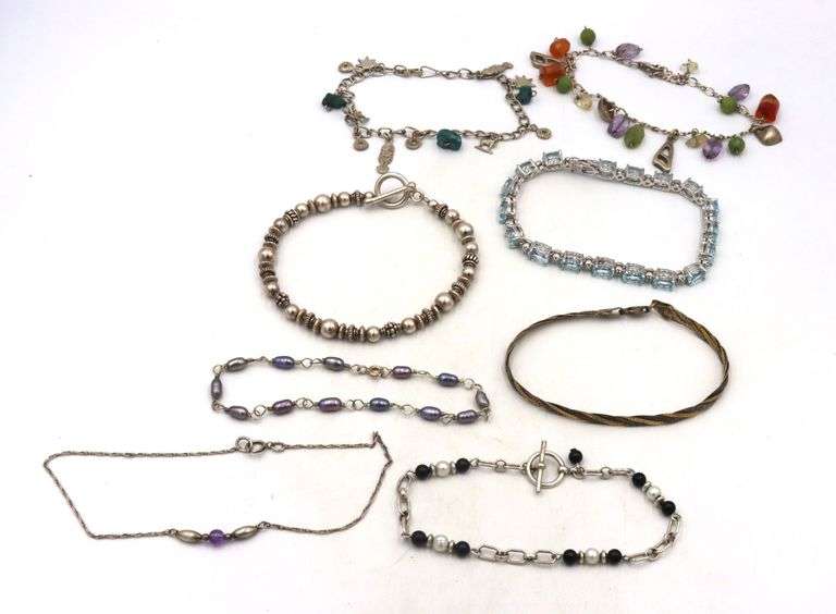 Group lot of 8 vintage 925 sterling silver bracelets