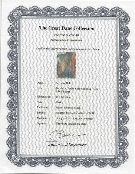 Highly Collectible and Rare Salvador Dali Original Lithograph from the 'Biblia Sacra' Suite