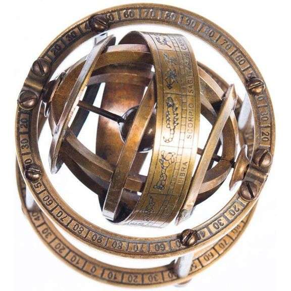 Brass Armillary Sphere on Wood Stand