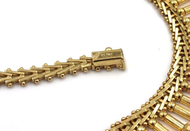Italian 925 Sterling silver Cleopatra style necklace adorned with diamond cut beads