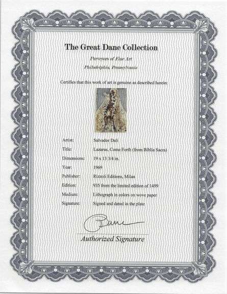 Highly Collectible and Rare Salvador Dali Original Lithograph from the 'Biblia Sacra' Suite