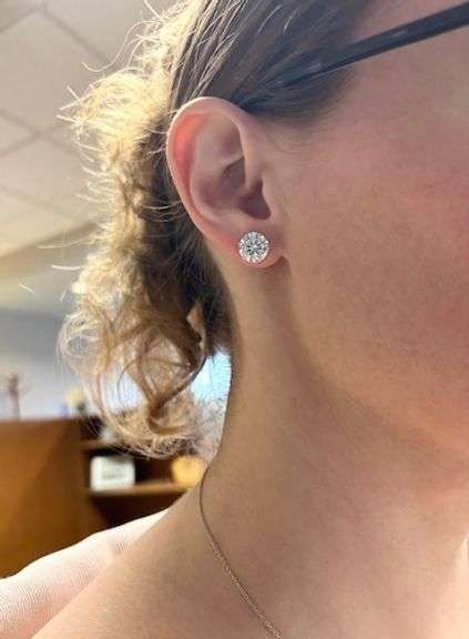 Certified 6.04CTW Diamond Stud Earrings in 14k White Gold