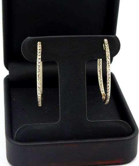14kt  Yellow gold 1.38ctw diamond in out hoop earrings