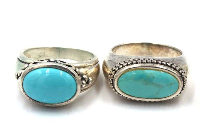 Group lot of 5 vintage 925 sterling silver turquoise rings