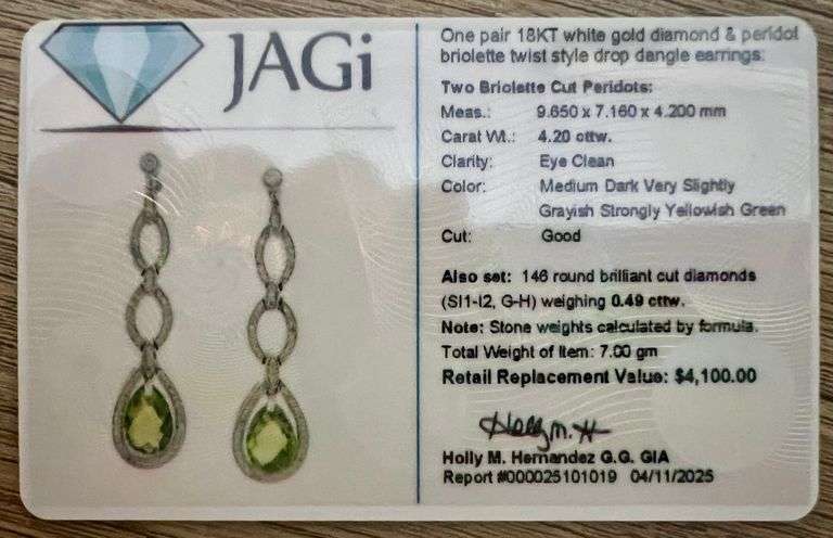 18k gold Peridot and diamonds earrings