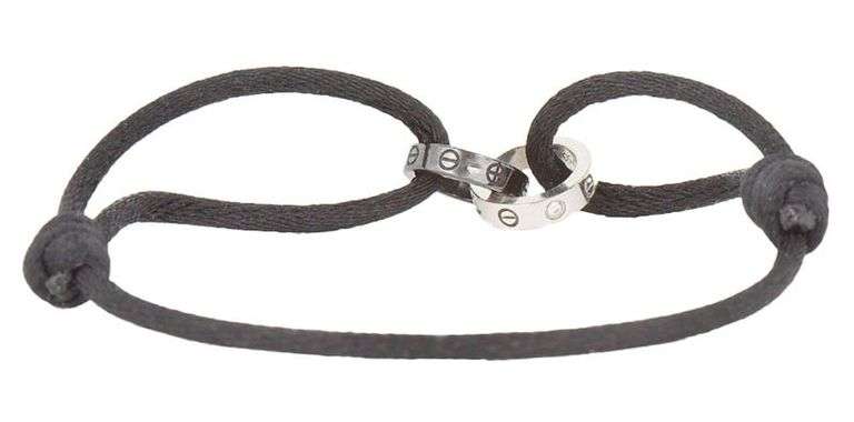 Cartier Charity Love 4 Diamonds Double Rings Cord Bracelet in 18K and Black Ceramic