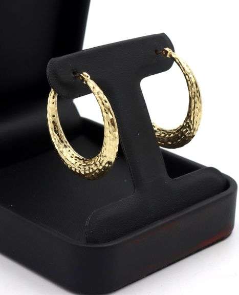14kt Yellow gold diamond cut hoop earrings